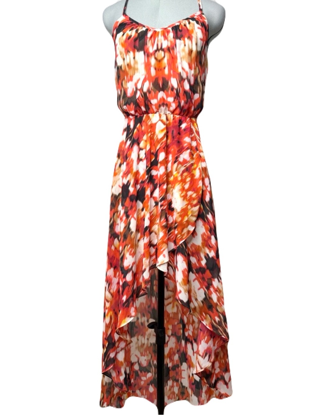 GUESS Floral Layered Halter High Low Midi Dress XS